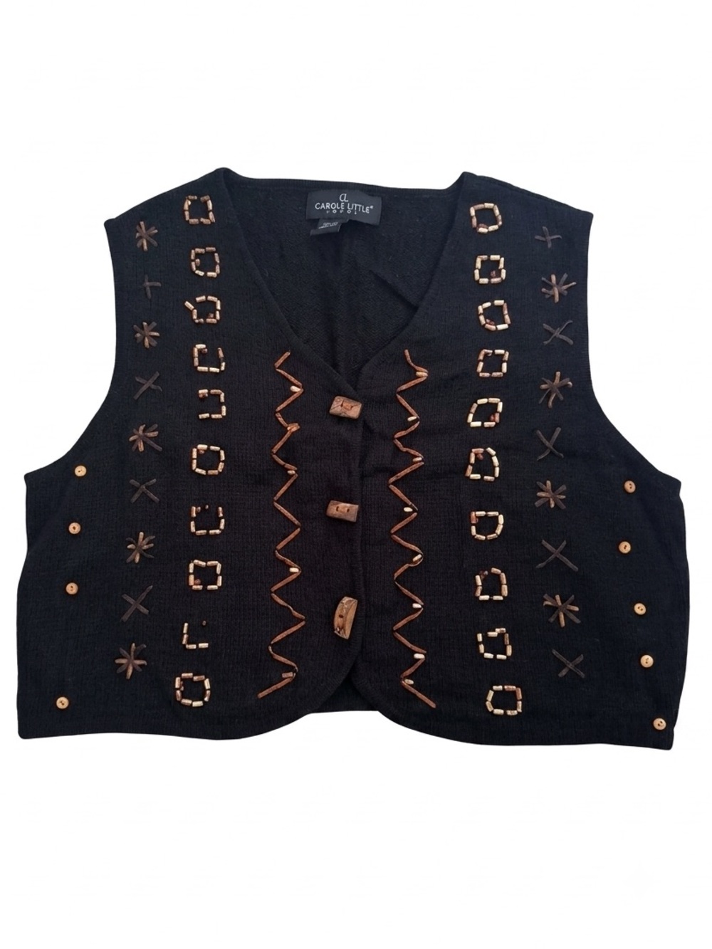 Vintage Carole Little Women’s Vest|Intricate wood bead embellishment